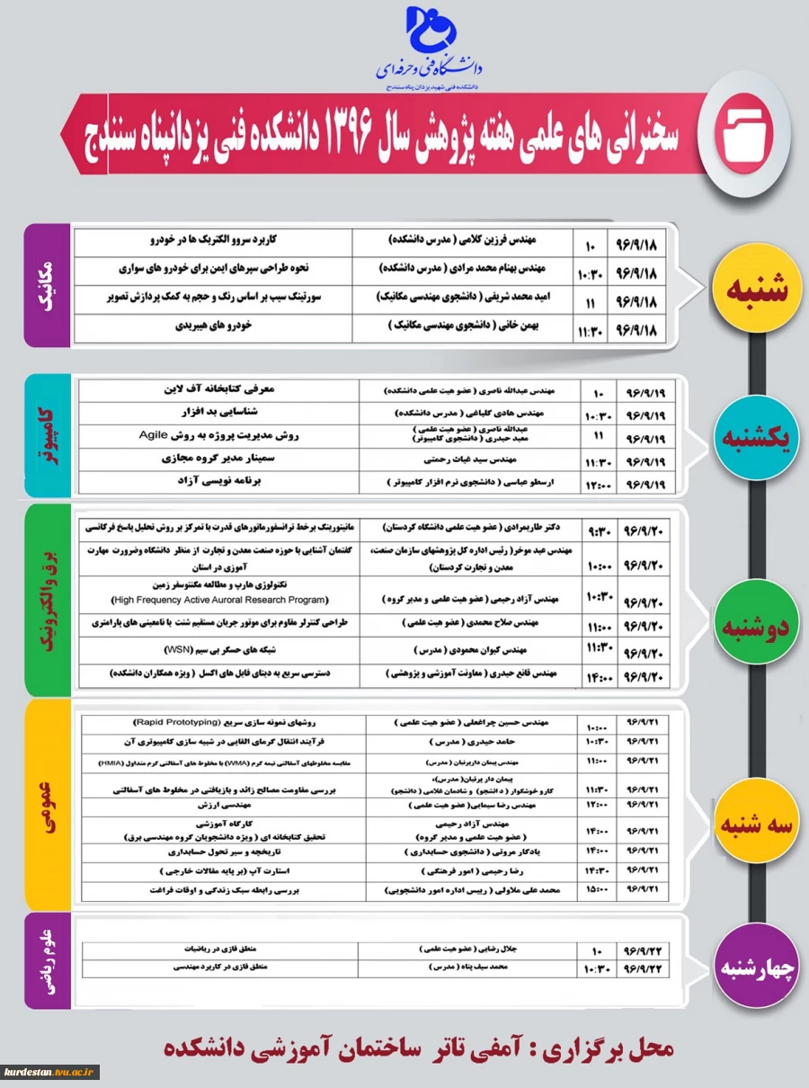 برنامه های هفته پژوهش دانشکده فنی شهید یزدان پناه سنندج در سال 1396