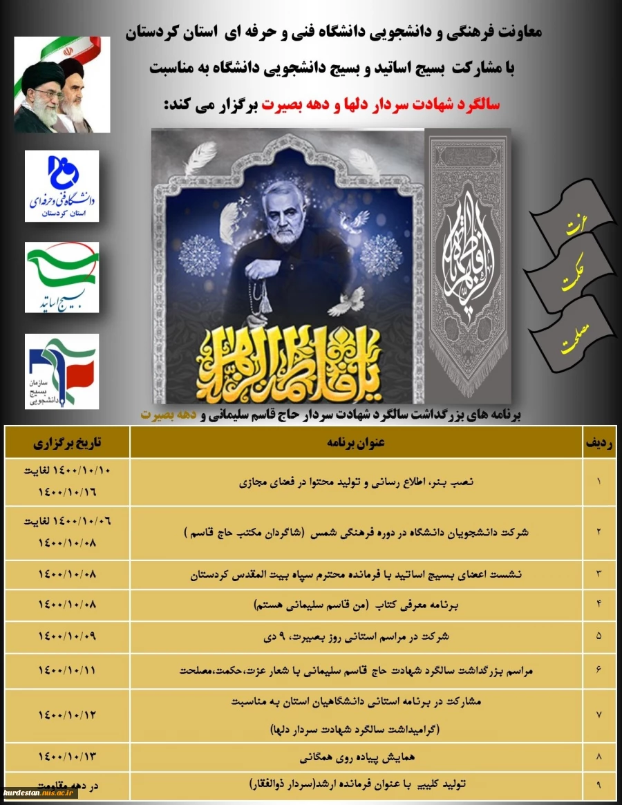 برنامه های دانشگاه فنی و حرفه ای کردستان به مناسبت دهه بصیرت و سالگرد شهادت سردار دلها 2
