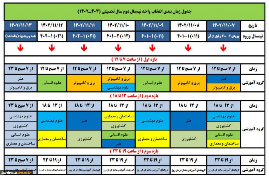 جدول زمانبندی انتخاب واحد دانشگاه فنی وحرفه ای  2